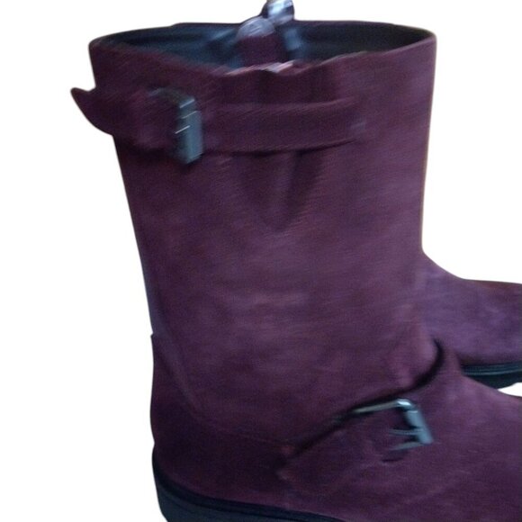CALVIN KLEIN UGILIO Men's Size 8 Suede Dark Cranberry Mid-Calf Side Zip Boots - Picture 2 of 8